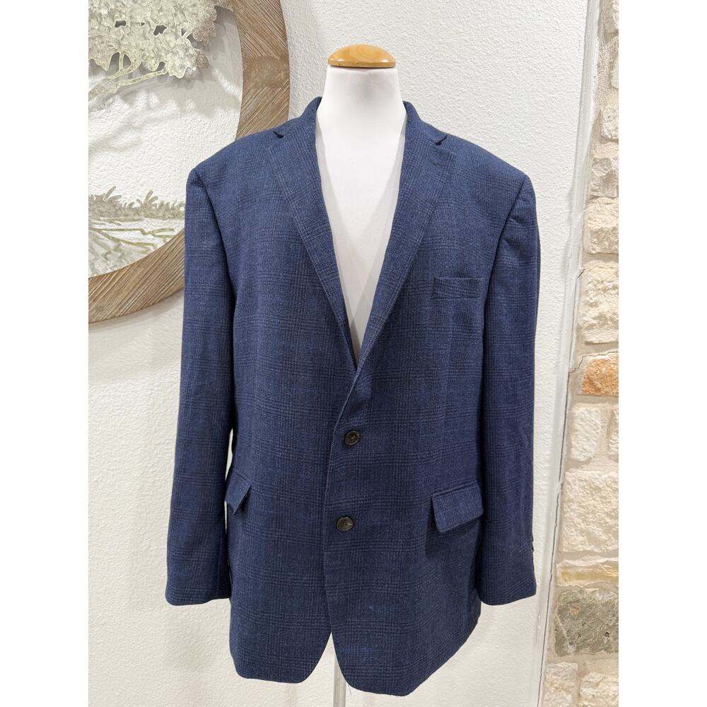 Lauren Ralph Lauren Wool Blend Plaid Two Button Blazer Sport Coat Navy Blue 46 R